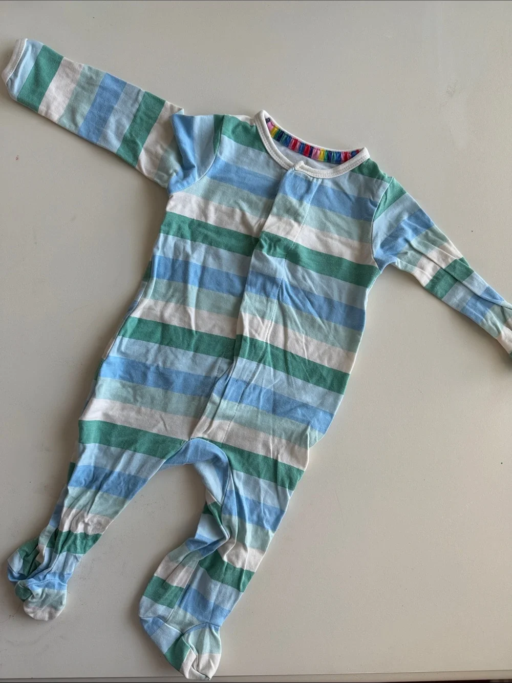 Magnetic Me Striped Footed One-Piece in Blue, Green & White